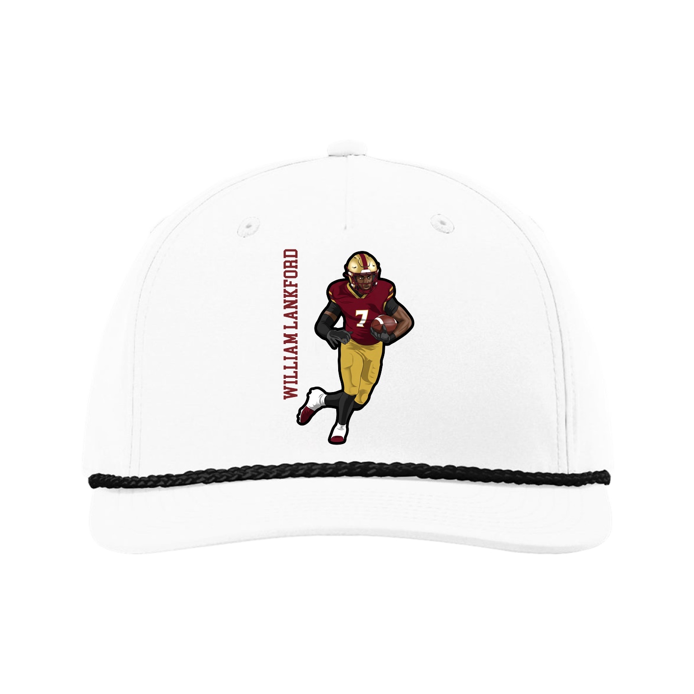 Five-Panel Classic Rope Cap — Name Vertical in White