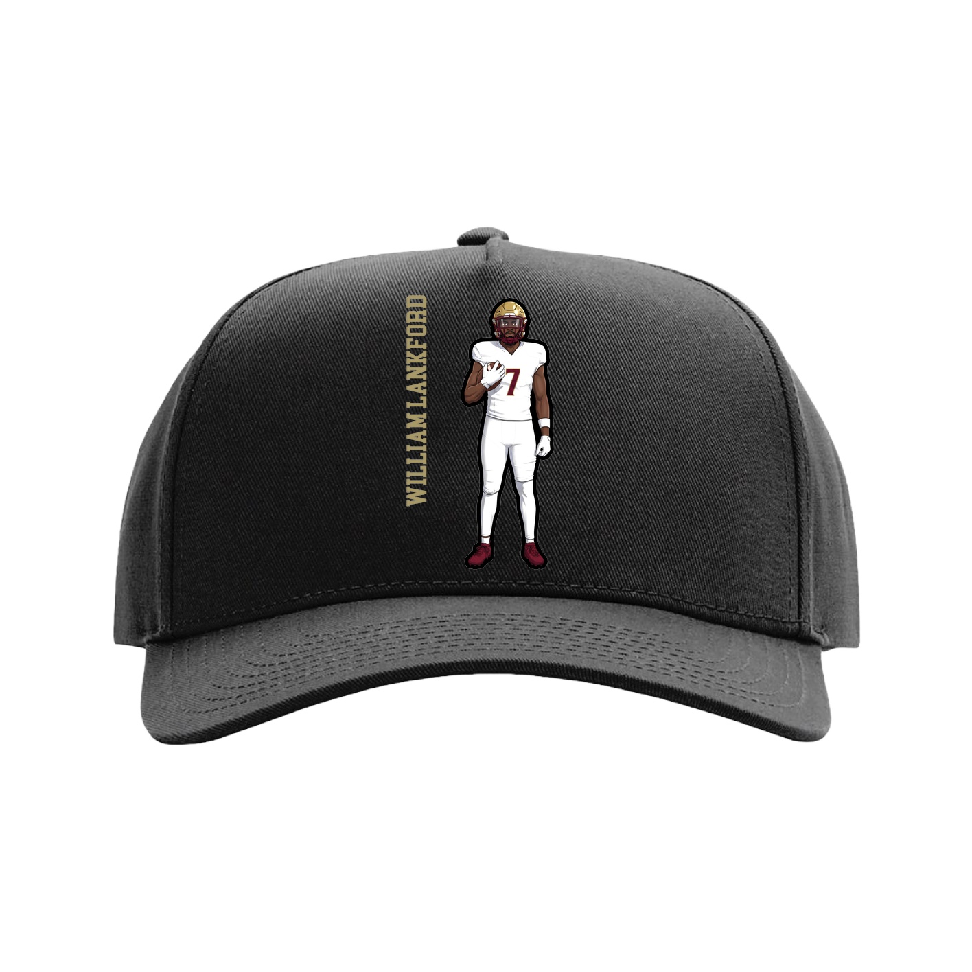 Full Fabric Five-Panel Champ Cap — Name Vertical in Black