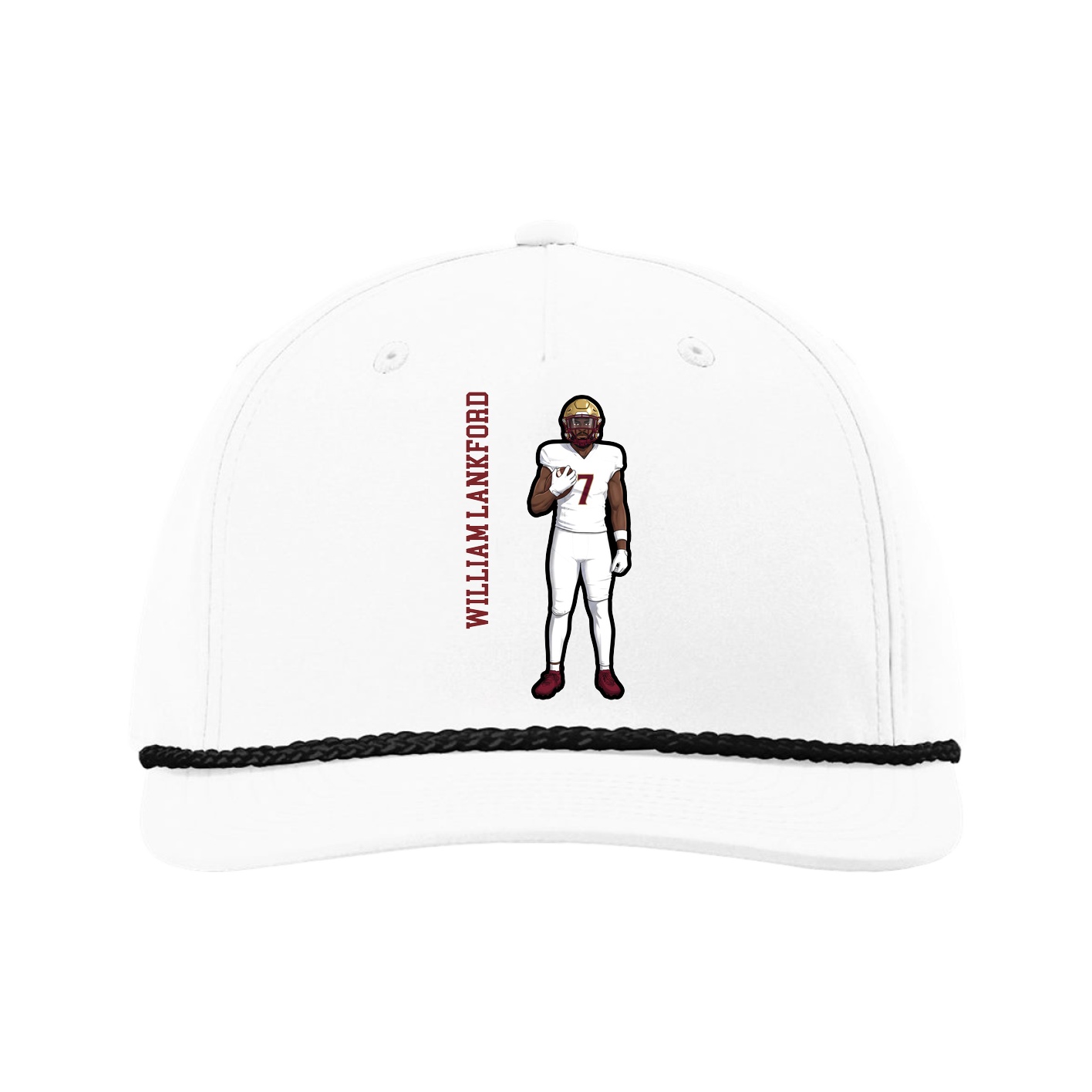 Five-Panel Classic Rope Cap — Name Vertical in White