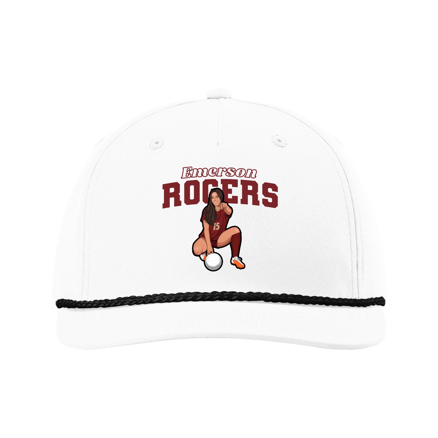 Five-Panel Classic Rope Cap — Name Arch in White