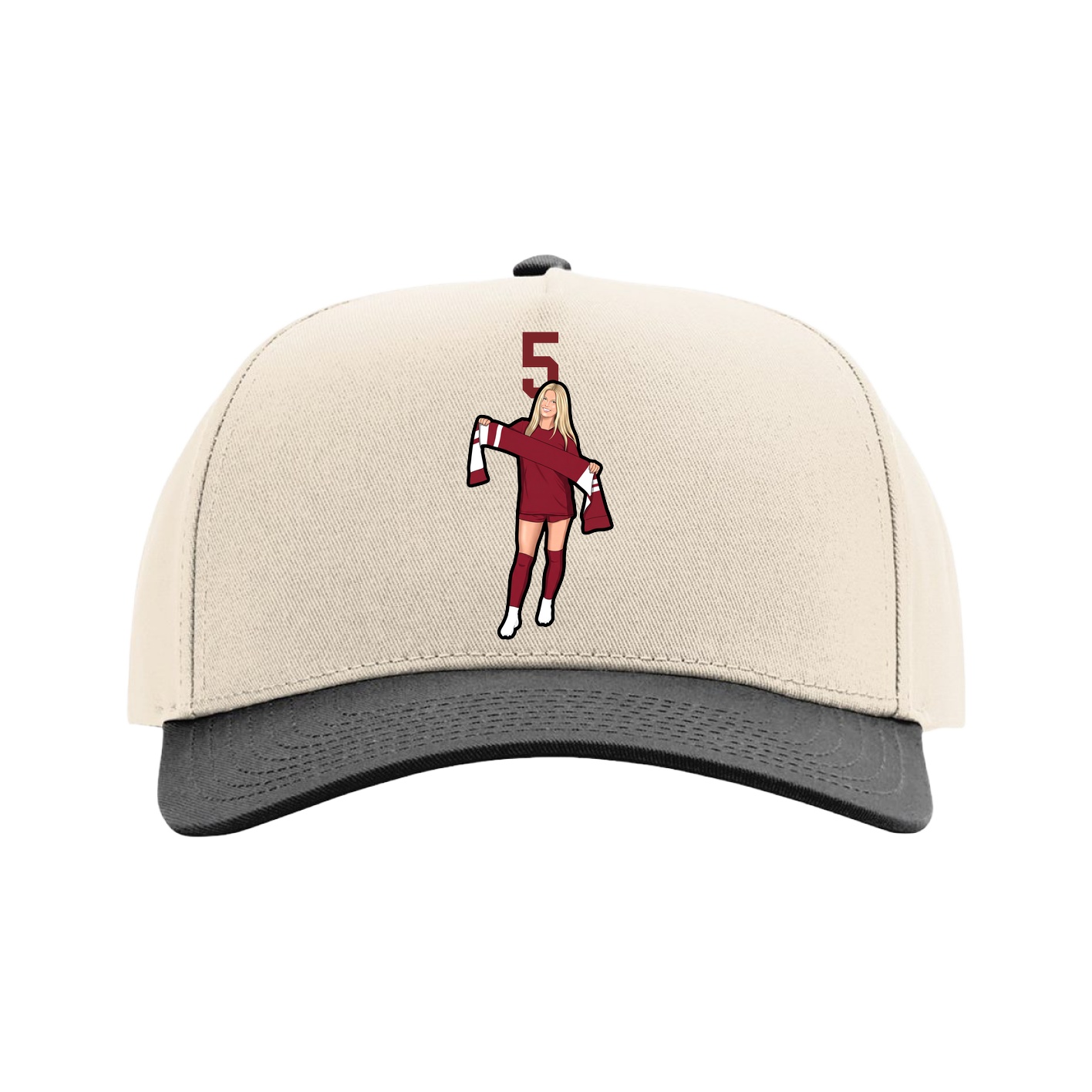 Full Fabric Five-Panel Champ Cap — Number Top in Cream/Black