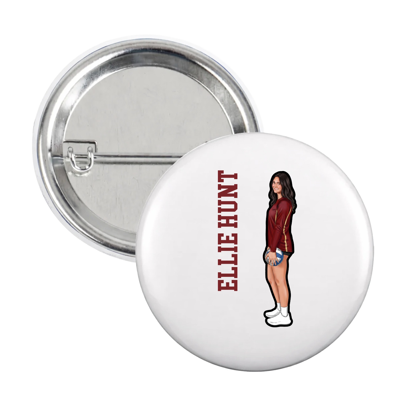 Game Day Button — Name Vertical in White