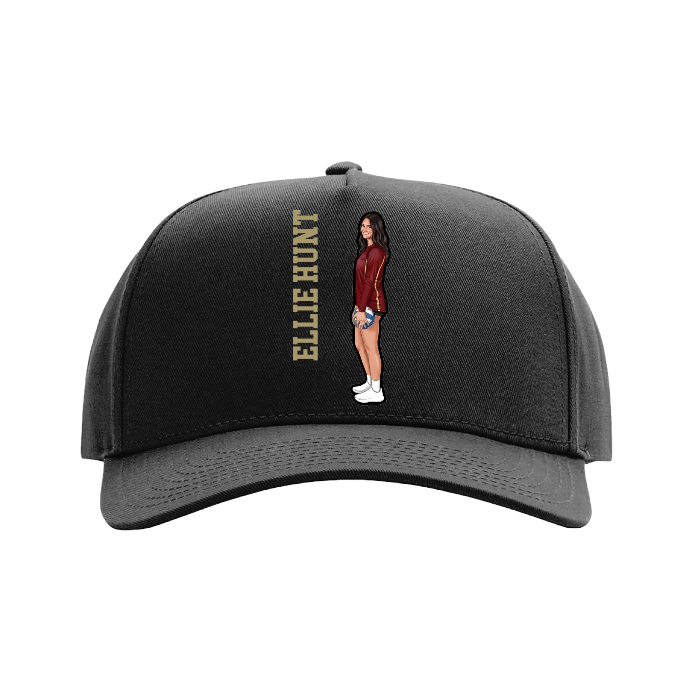 Full Fabric Five-Panel Champ Cap — Name Vertical in Black