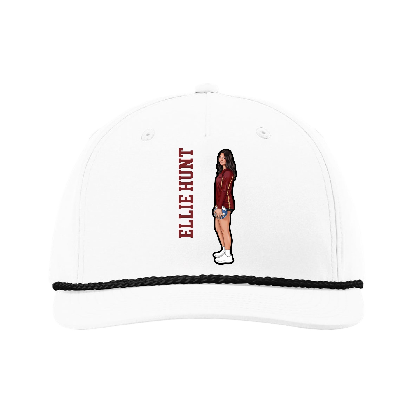 Five-Panel Classic Rope Cap — Name Vertical in White