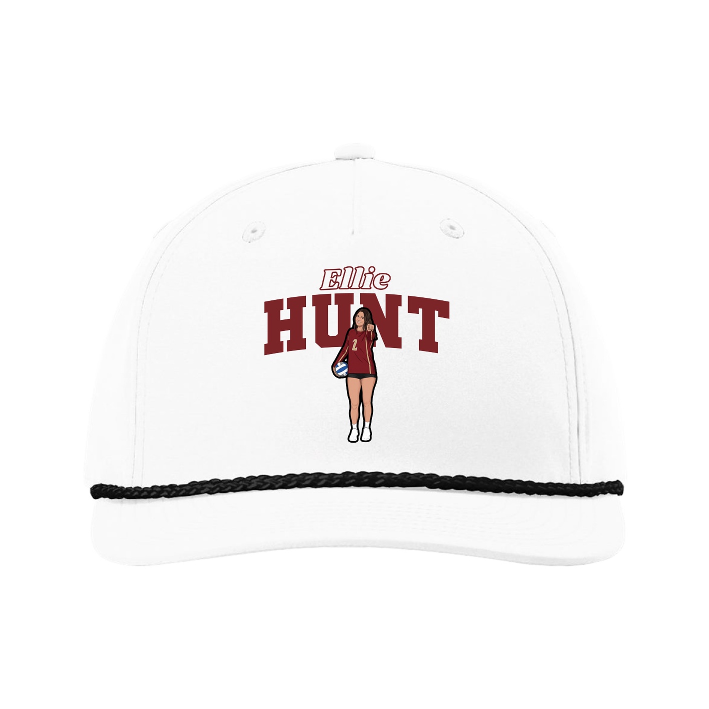 Five-Panel Classic Rope Cap — Name Arch in White