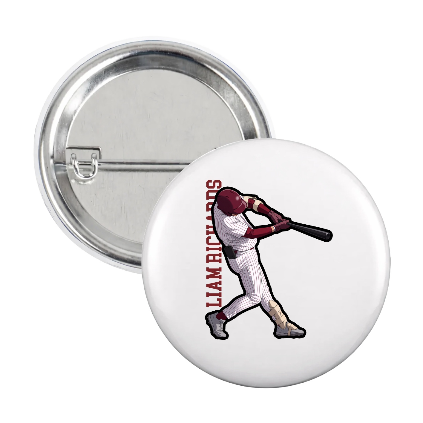 Game Day Button — Name Vertical in White