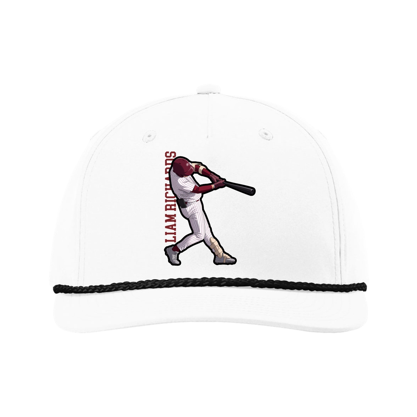 Five-Panel Classic Rope Cap — Name Vertical in White