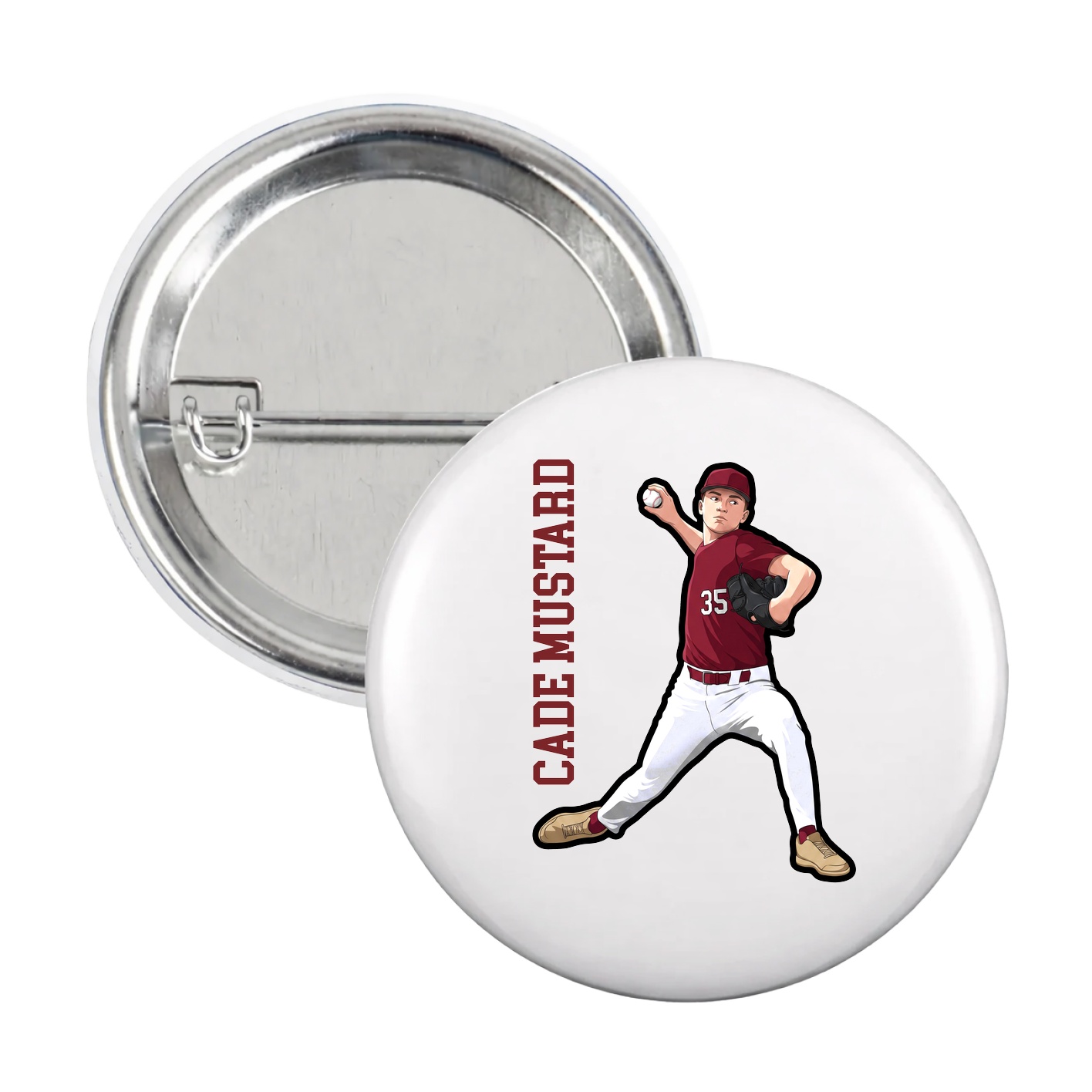 Game Day Button — Name Vertical in White