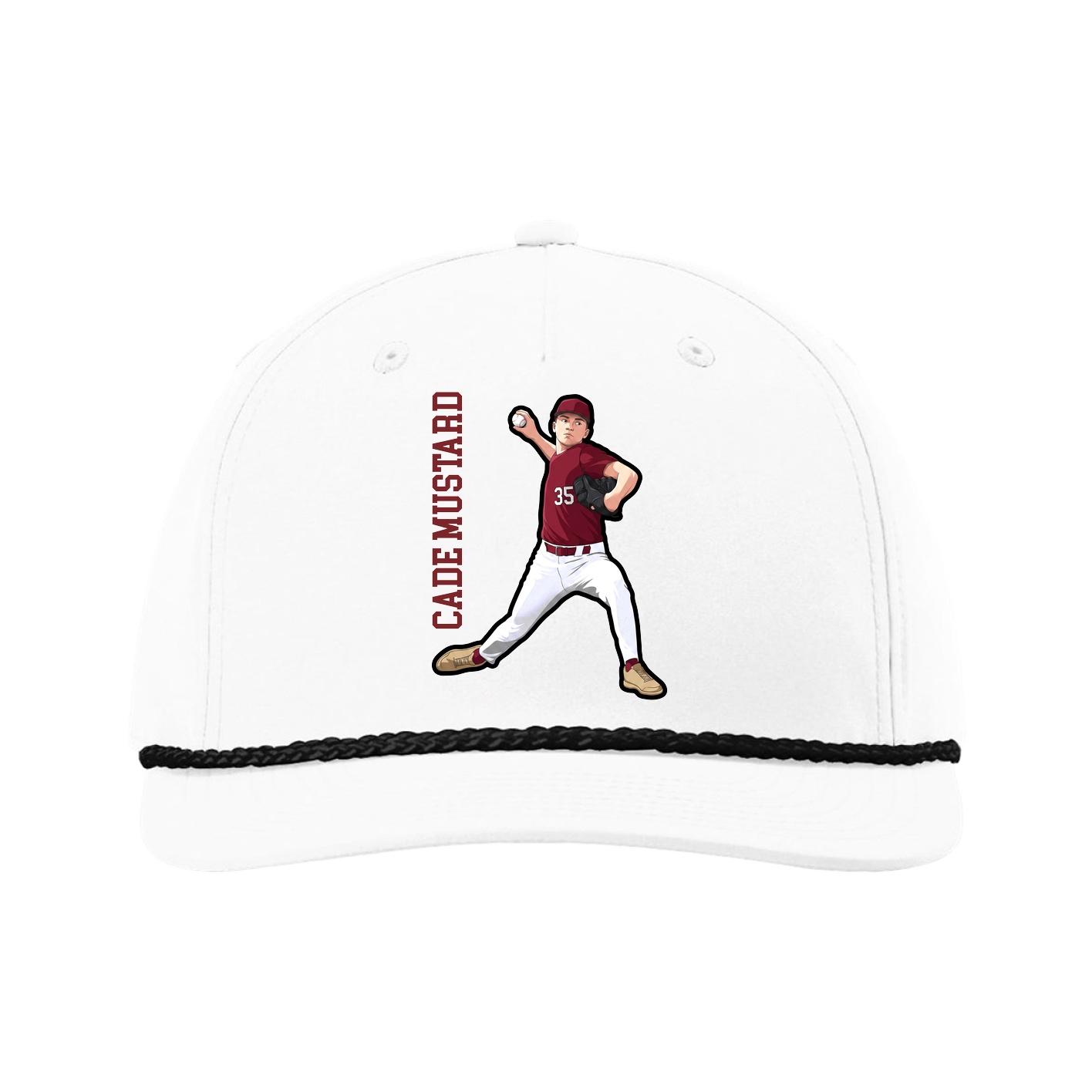 Five-Panel Classic Rope Cap — Name Vertical in White