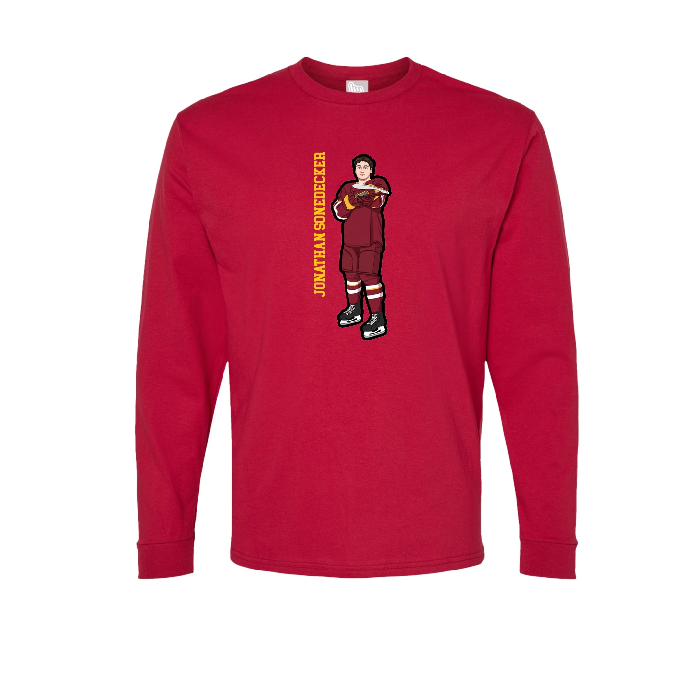 Long Sleeve Tee — Name Vertical in Crimson