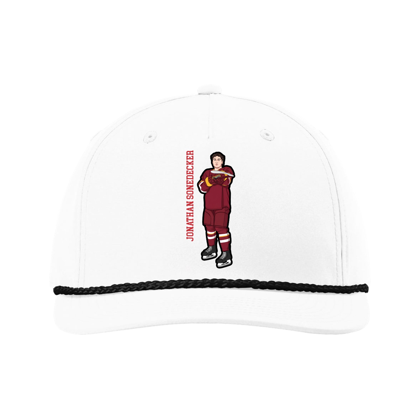 Five-Panel Classic Rope Cap — Name Vertical in White