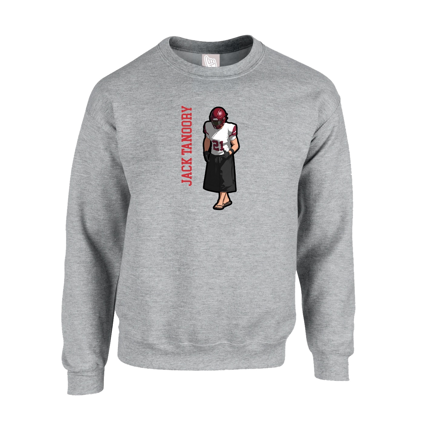 Fleece Crew — Name Vertical in Grey