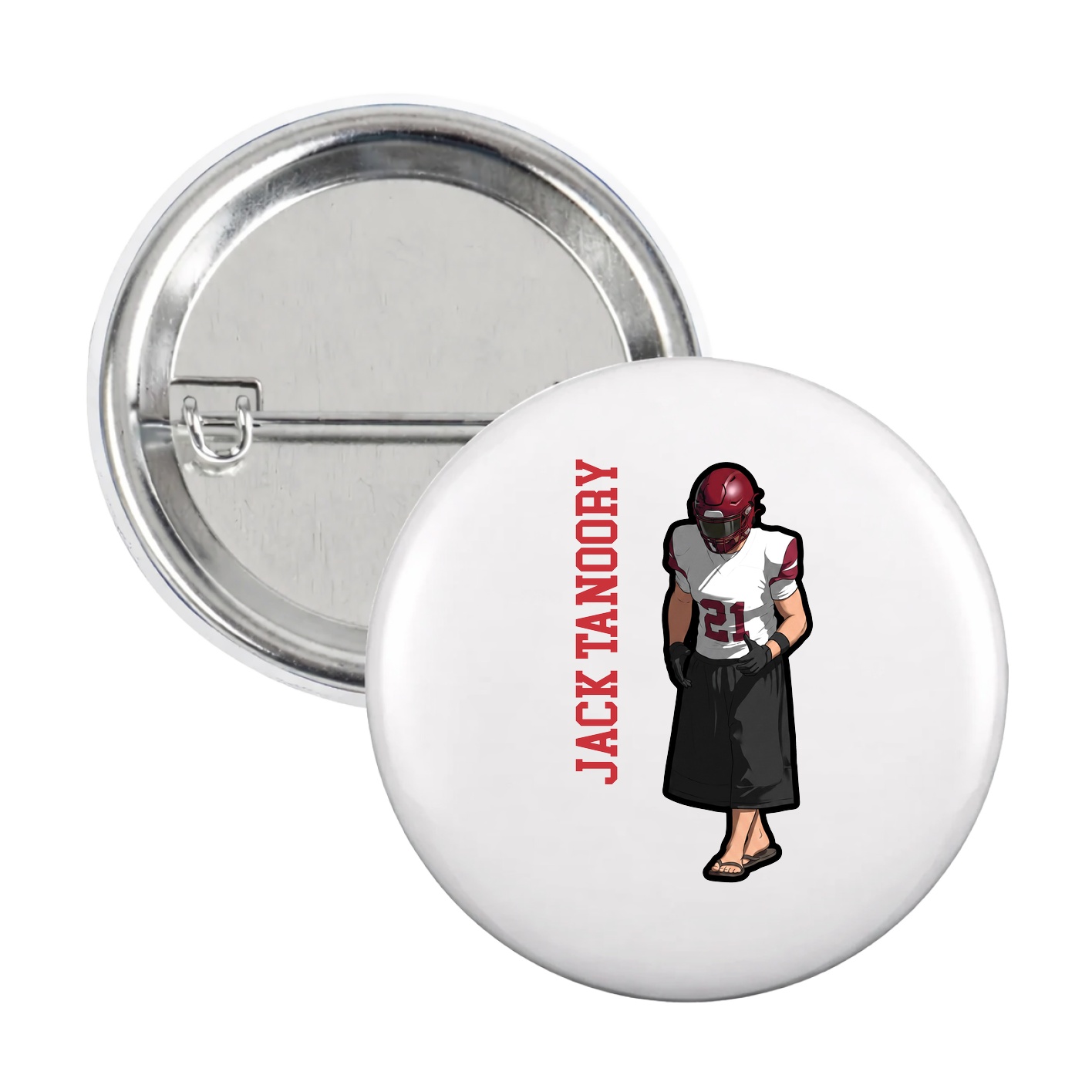 Game Day Button — Name Vertical in White