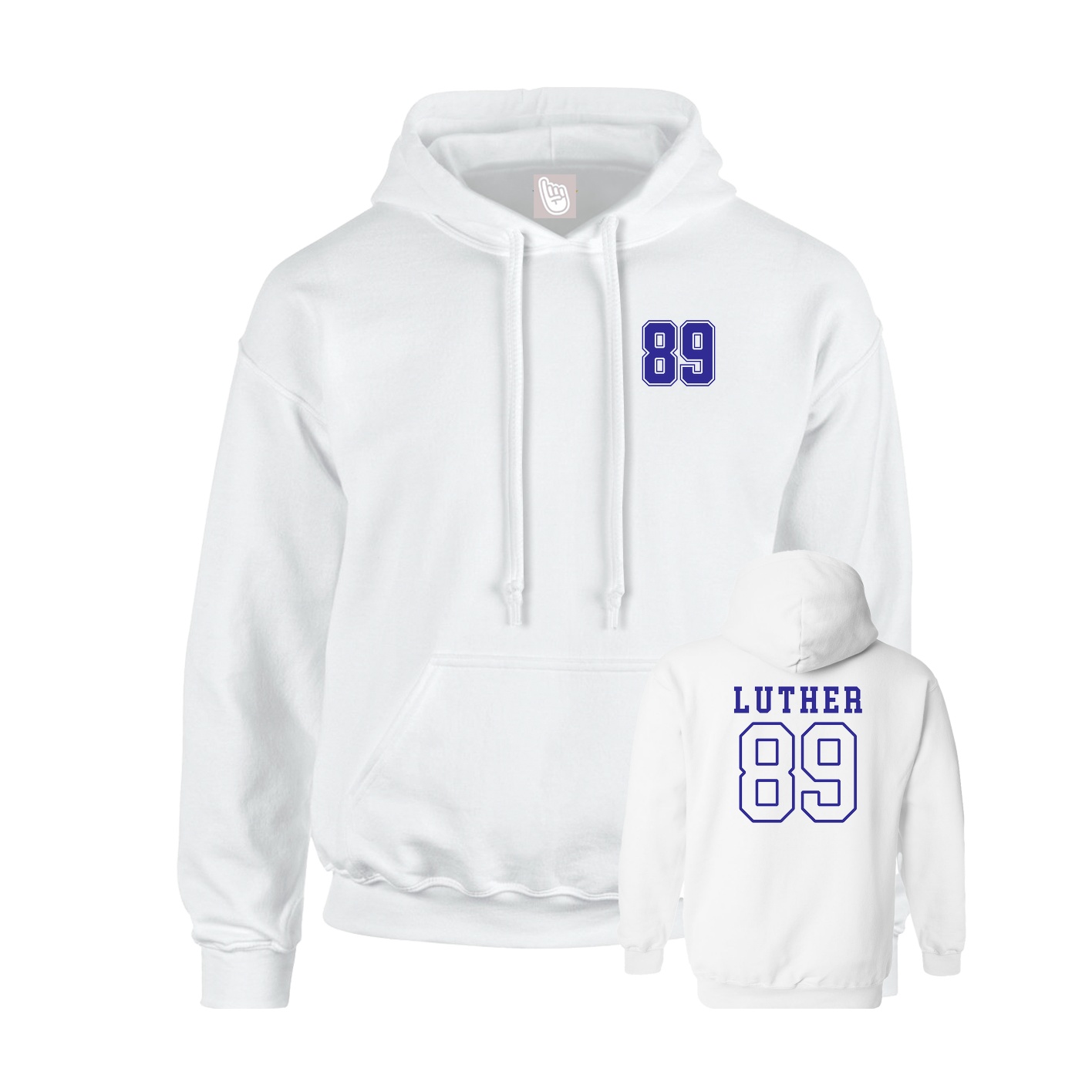 Youth Hoodie — Chest Back in White