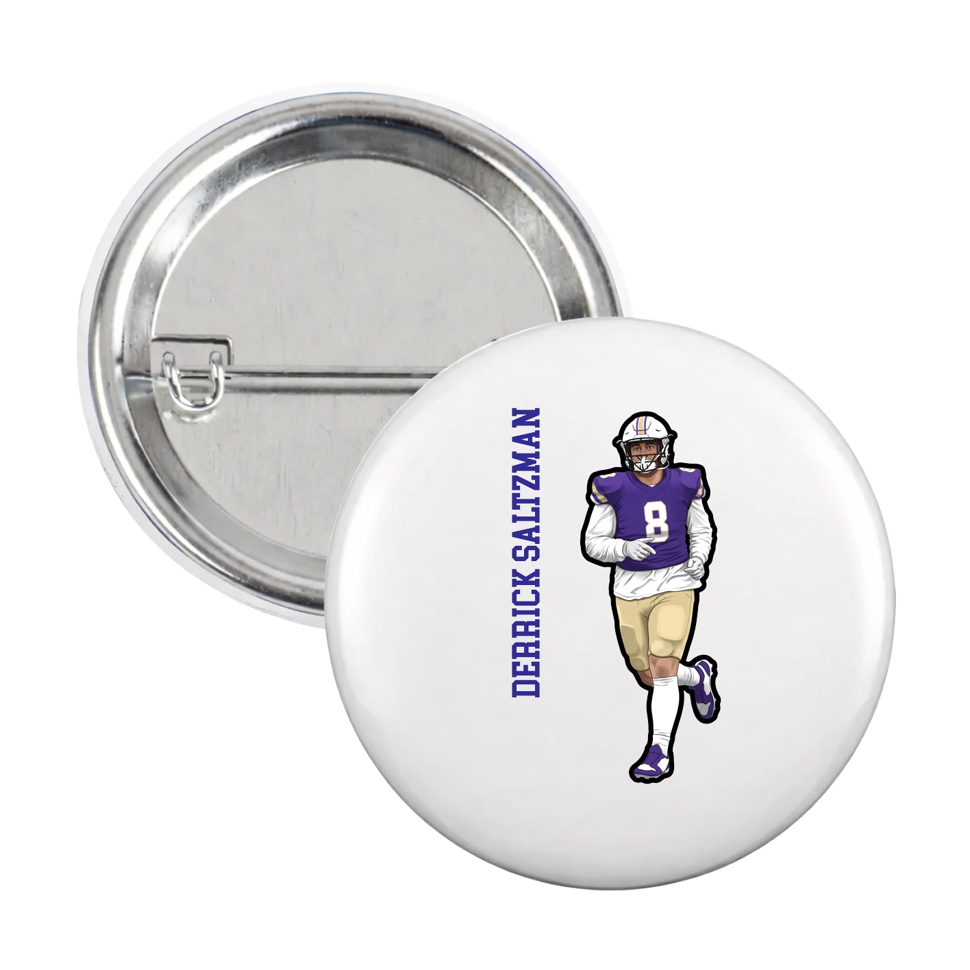 Game Day Button — Name Vertical in White