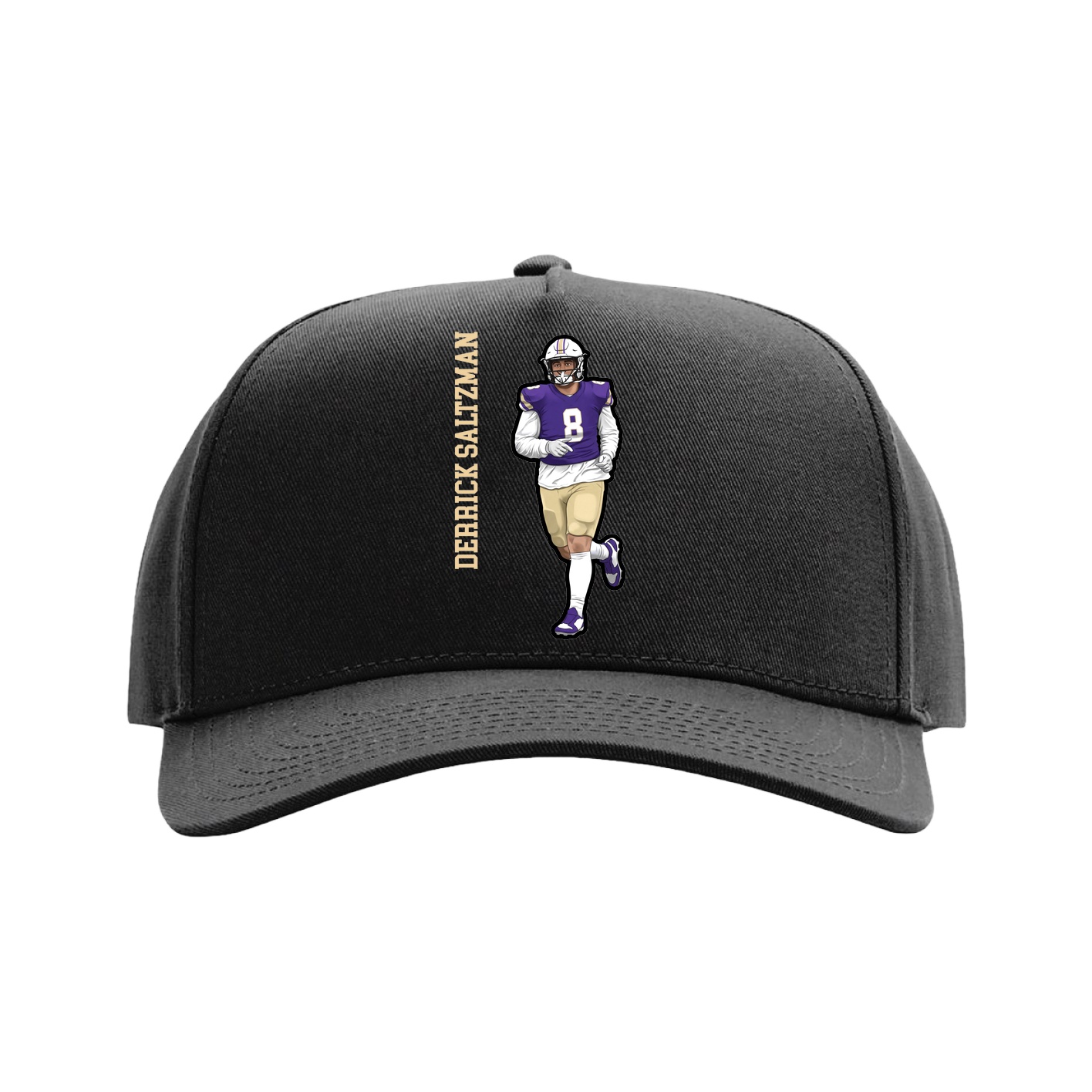 Full Fabric Five-Panel Champ Cap — Name Vertical in Black