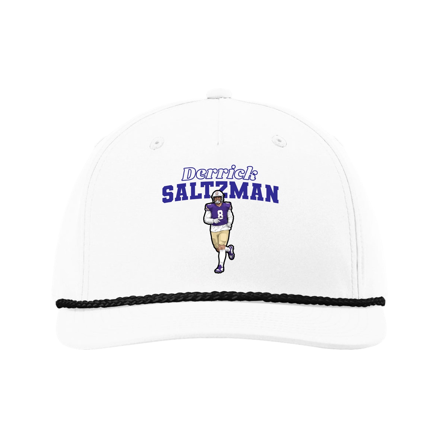 Five-Panel Classic Rope Cap — Name Arch in White