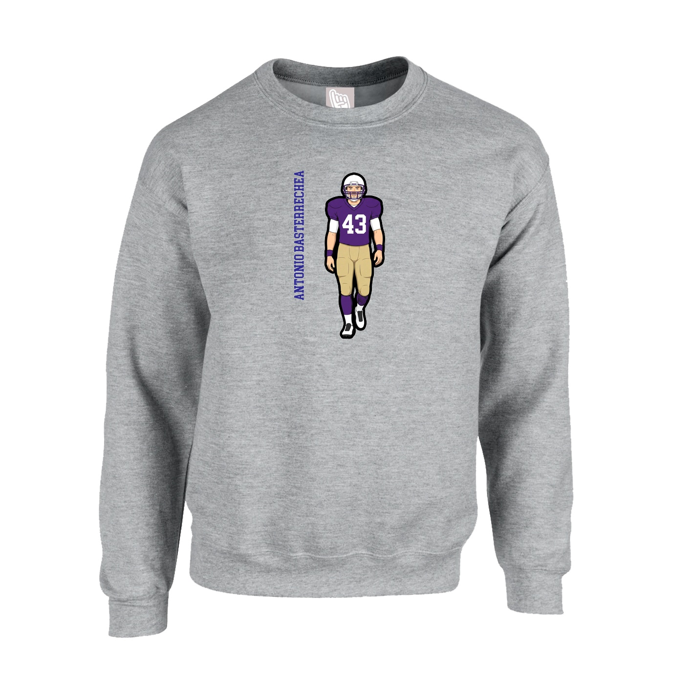 Fleece Crew — Name Vertical in Grey