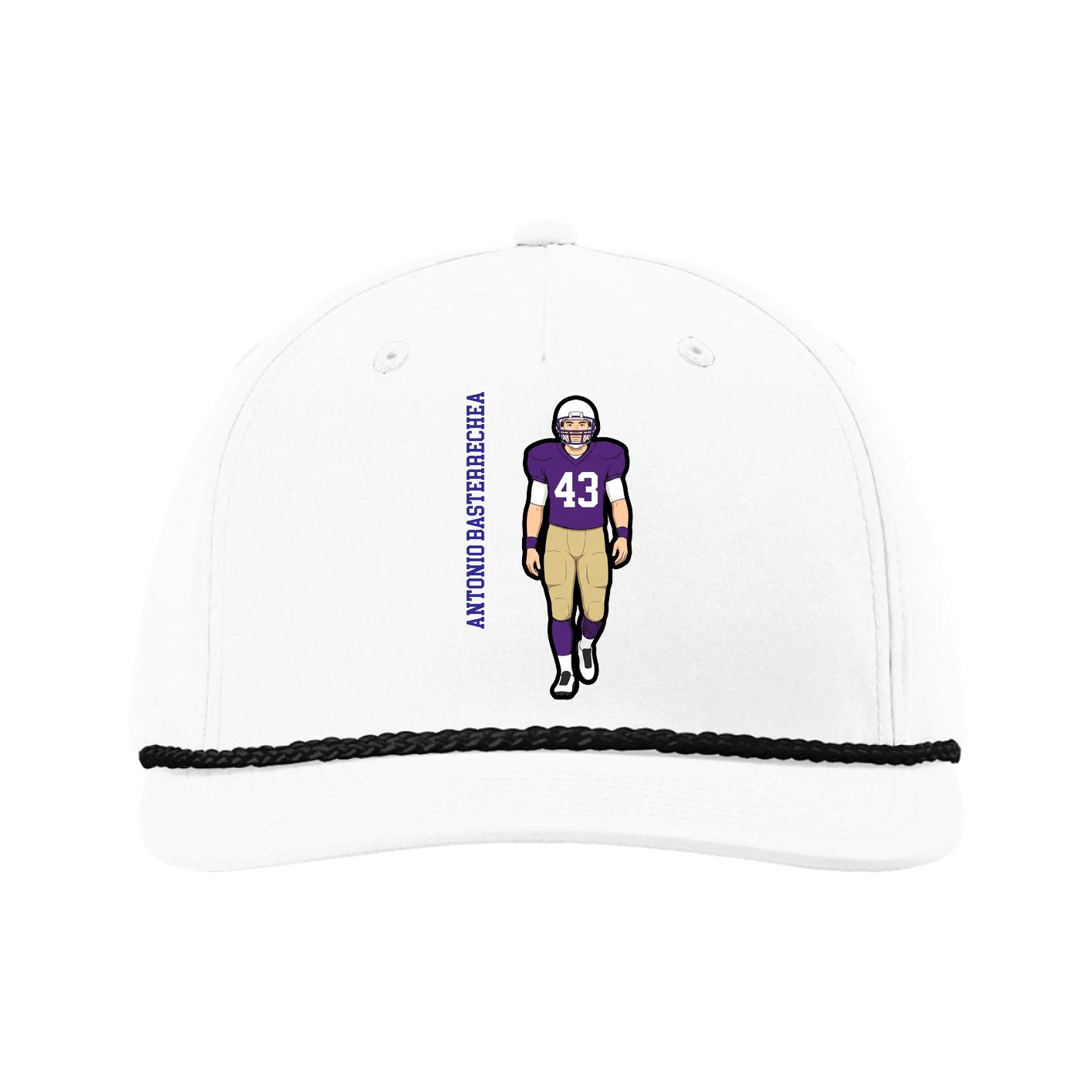 Five-Panel Classic Rope Cap — Name Vertical in White