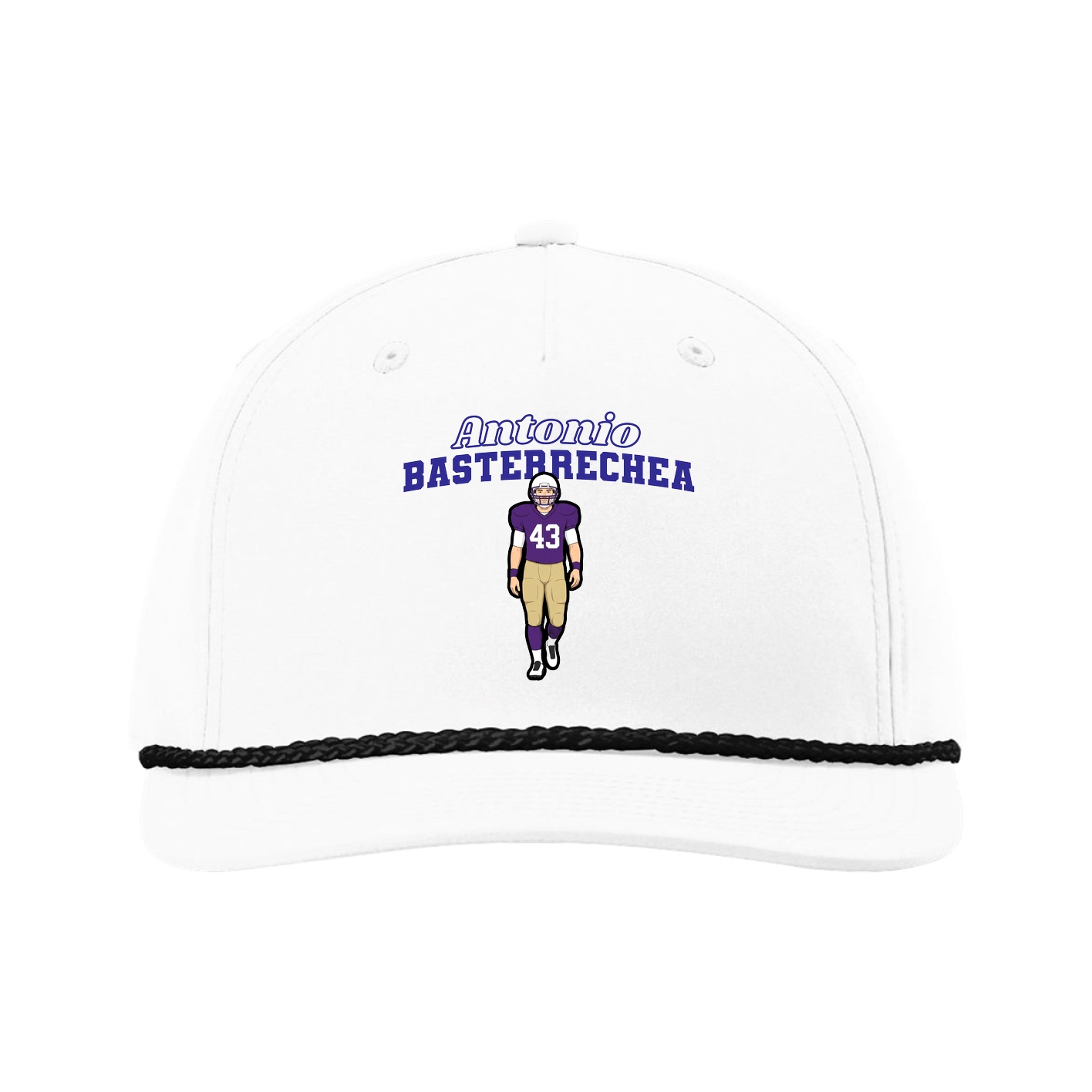 Five-Panel Classic Rope Cap — Name Arch in White