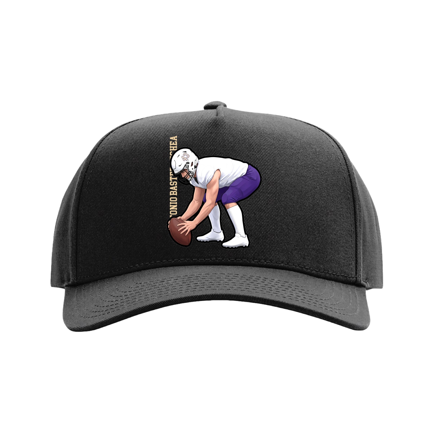 Full Fabric Five-Panel Champ Cap — Name Vertical in Black