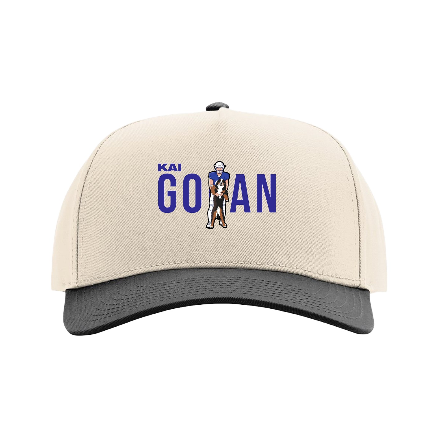 Full Fabric Five-Panel Champ Cap — Player Name in Cream/Black