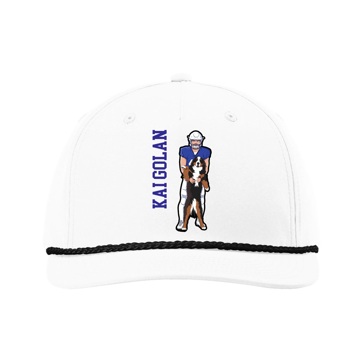 Five-Panel Classic Rope Cap — Name Vertical in White
