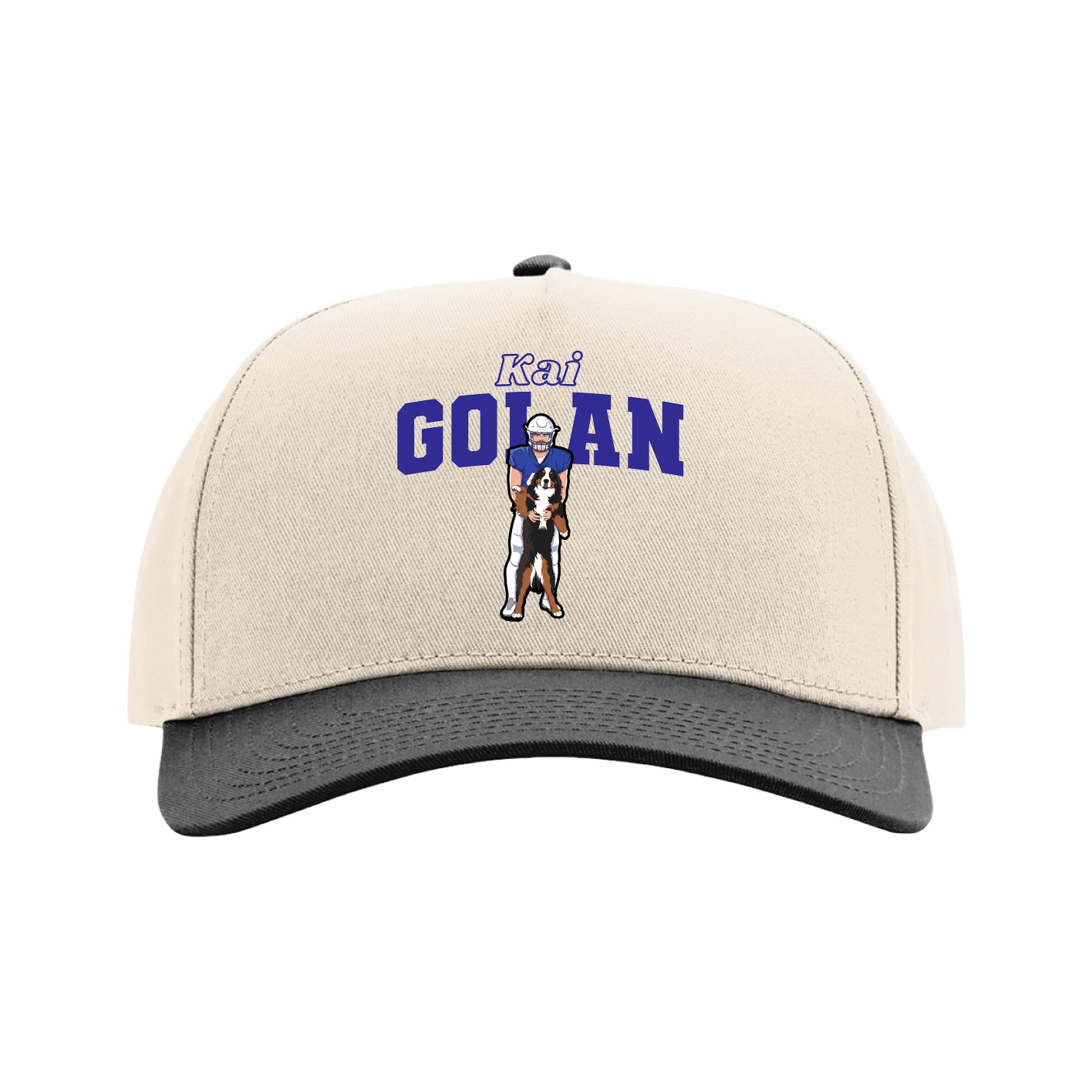 Full Fabric Five-Panel Champ Cap — Name Arch in Cream/Black