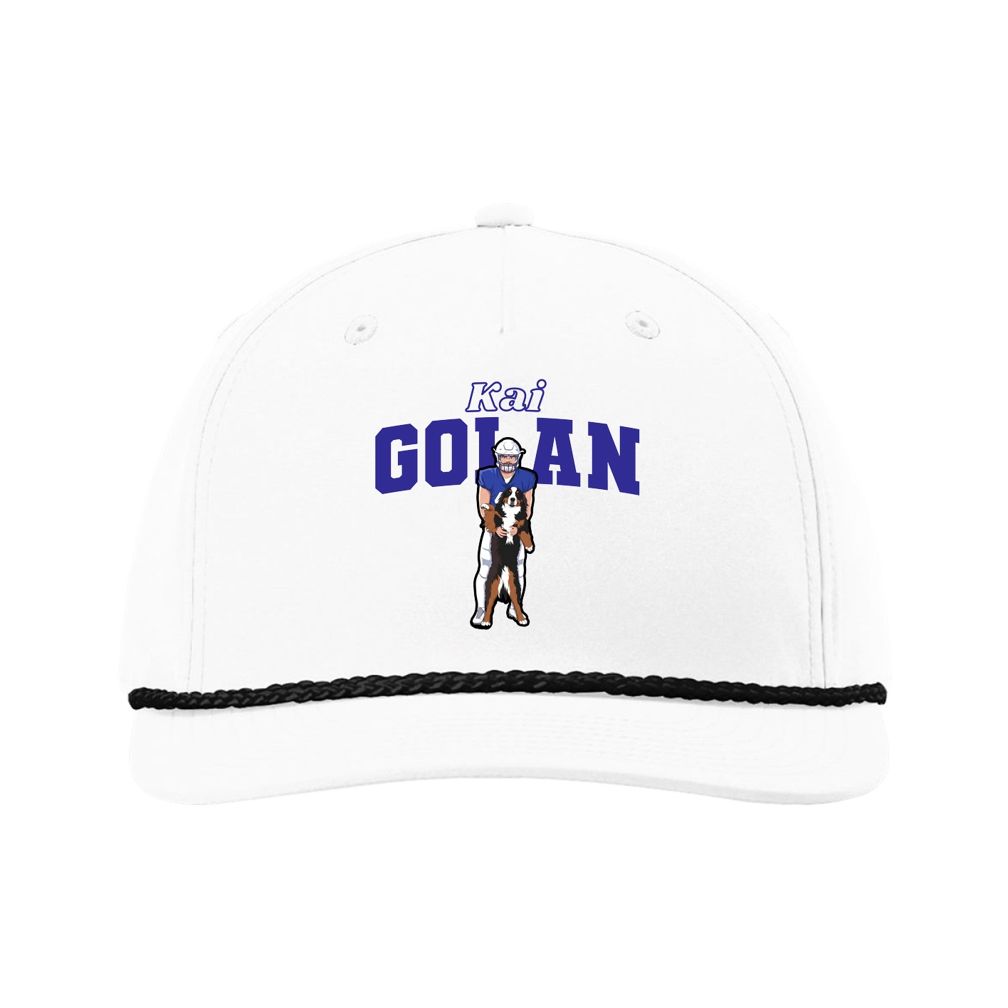 Five-Panel Classic Rope Cap — Name Arch in White