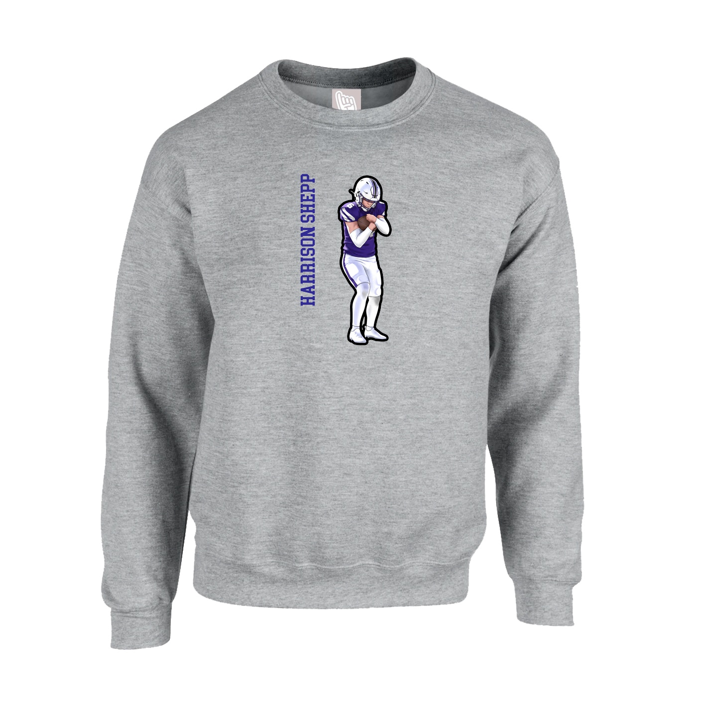 Fleece Crew — Name Vertical in Grey