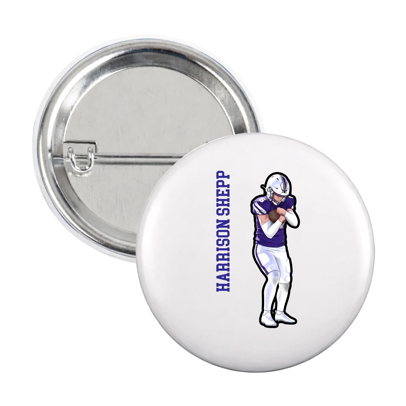 Game Day Button — Name Vertical in White