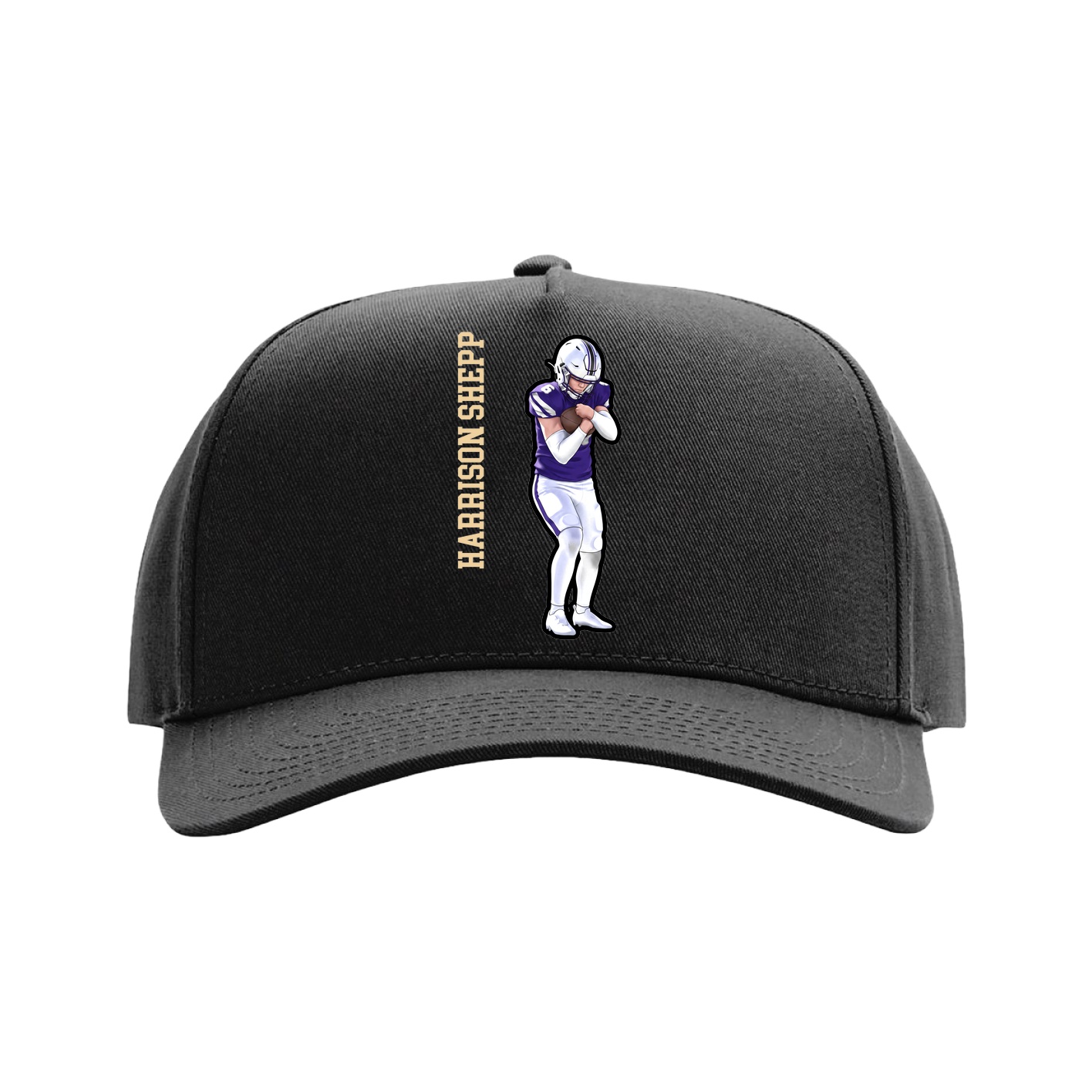 Full Fabric Five-Panel Champ Cap — Name Vertical in Black