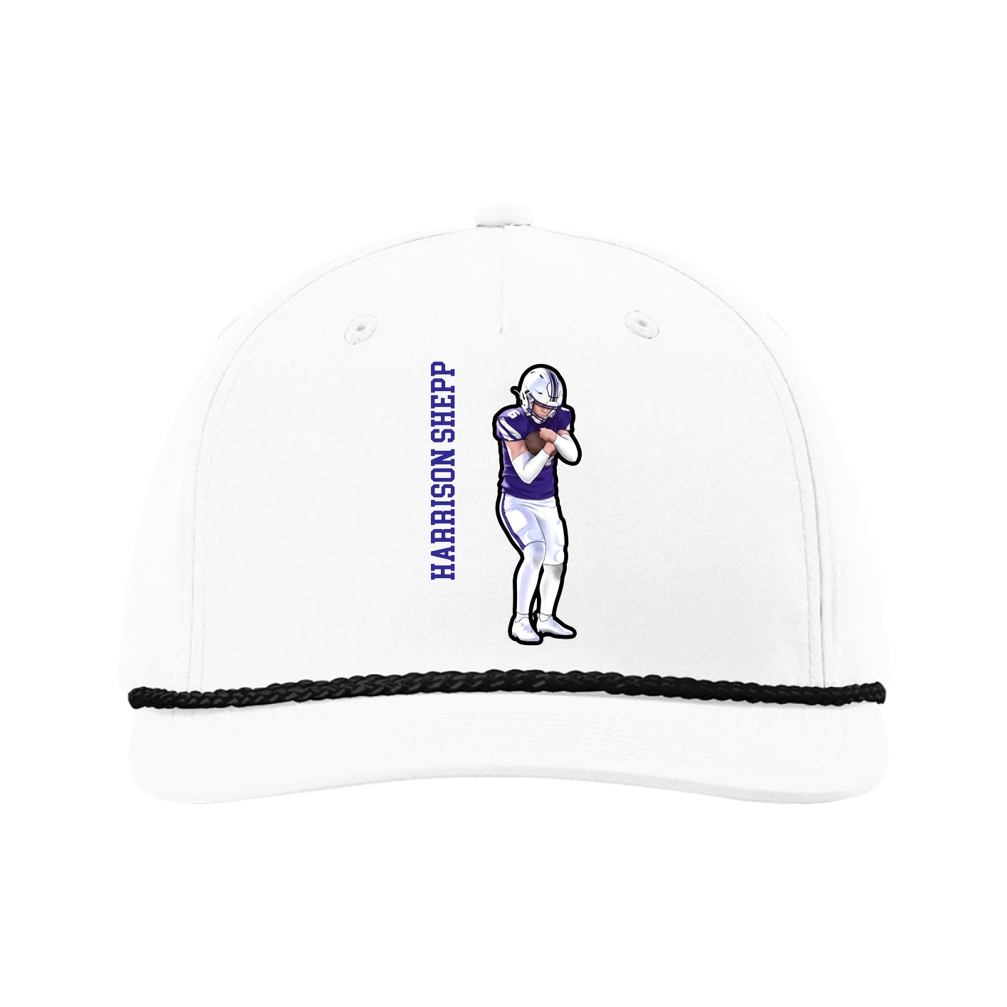 Five-Panel Classic Rope Cap — Name Vertical in White