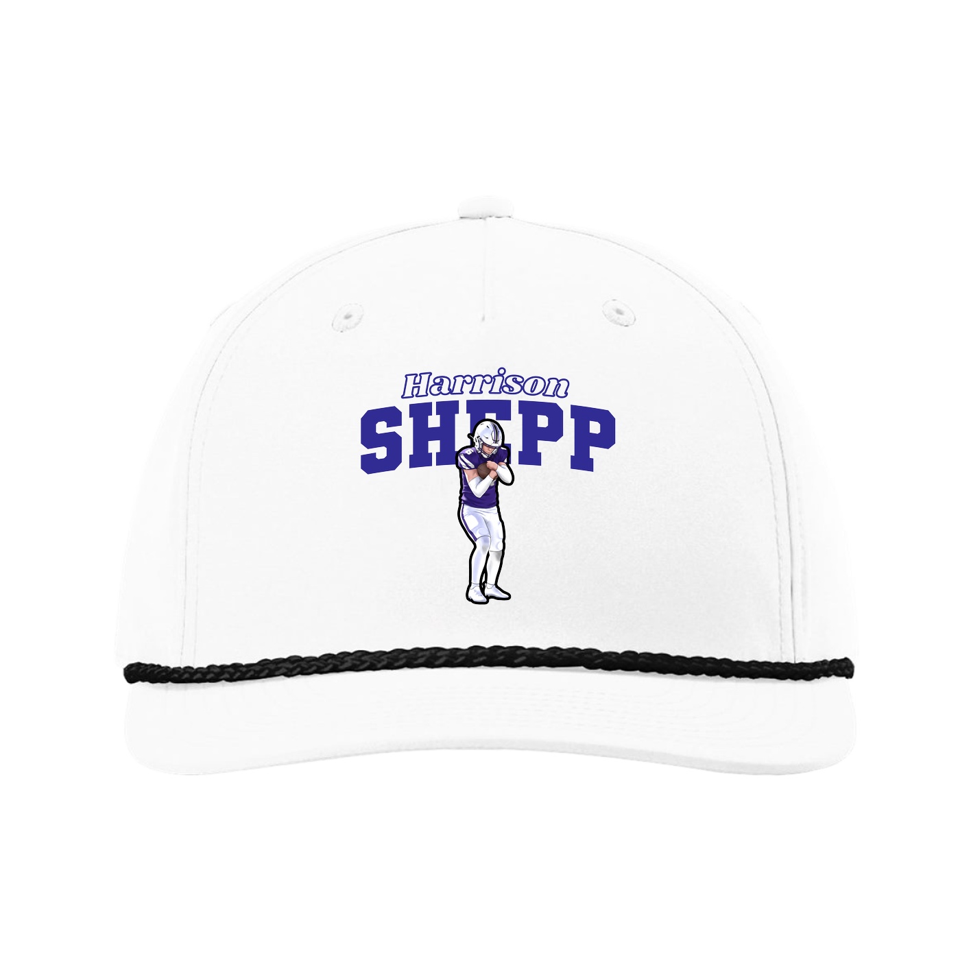 Five-Panel Classic Rope Cap — Name Arch in White