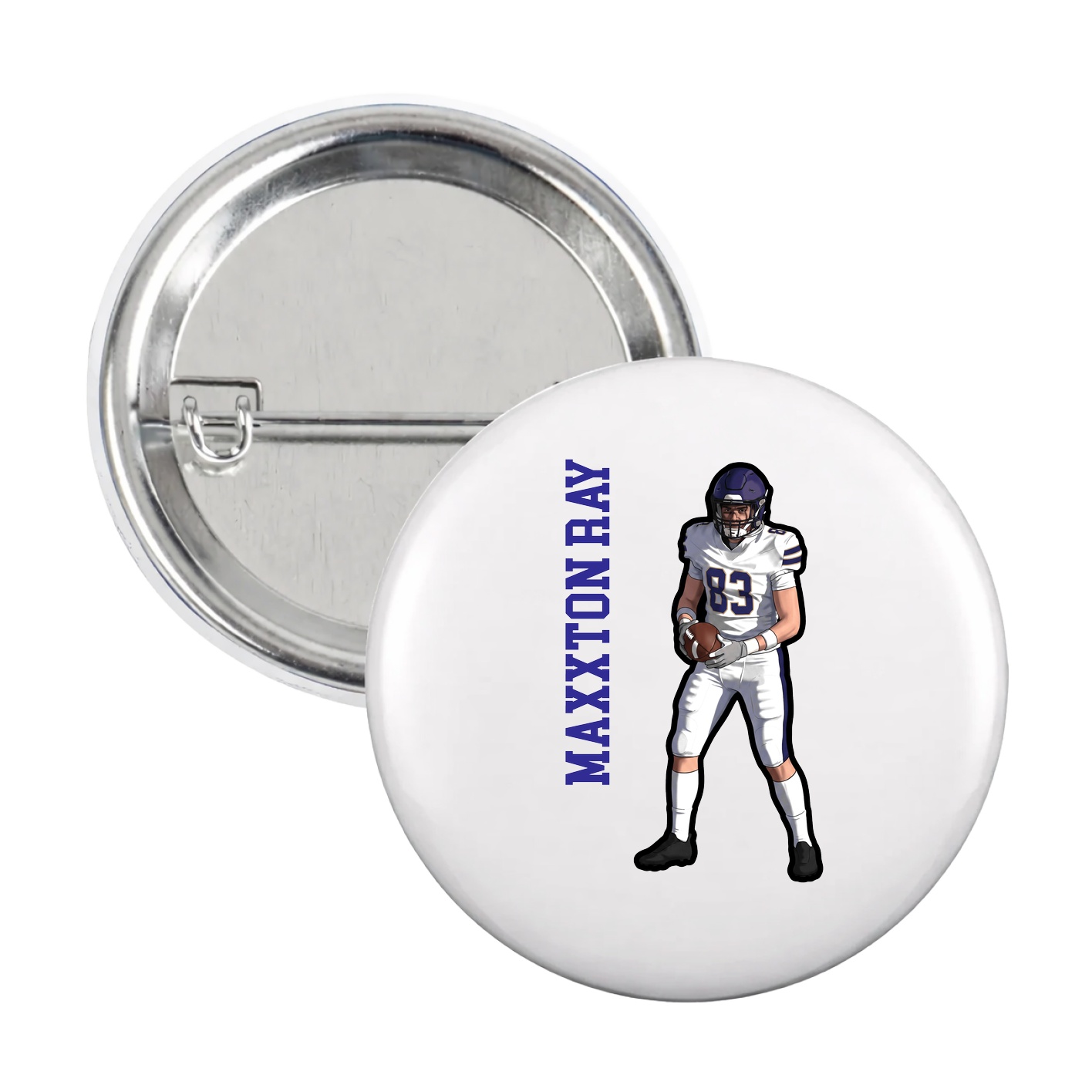 Game Day Button — Name Vertical in White