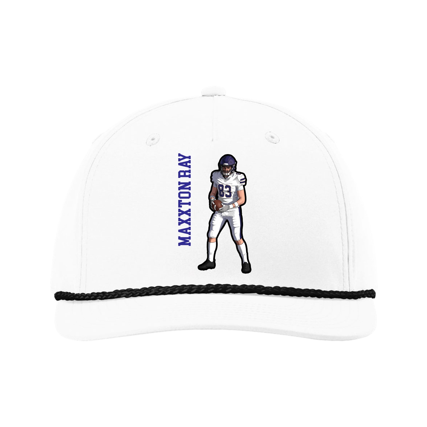 Five-Panel Classic Rope Cap — Name Vertical in White