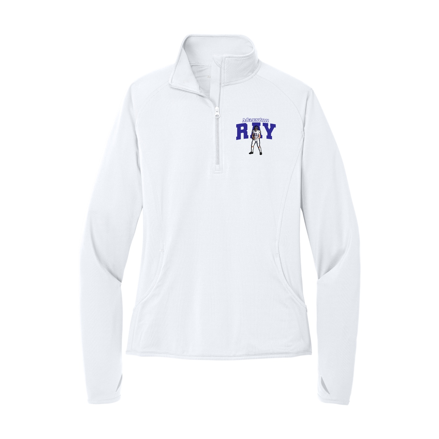 Women's Q-Zip Pullover — Name Arch in White