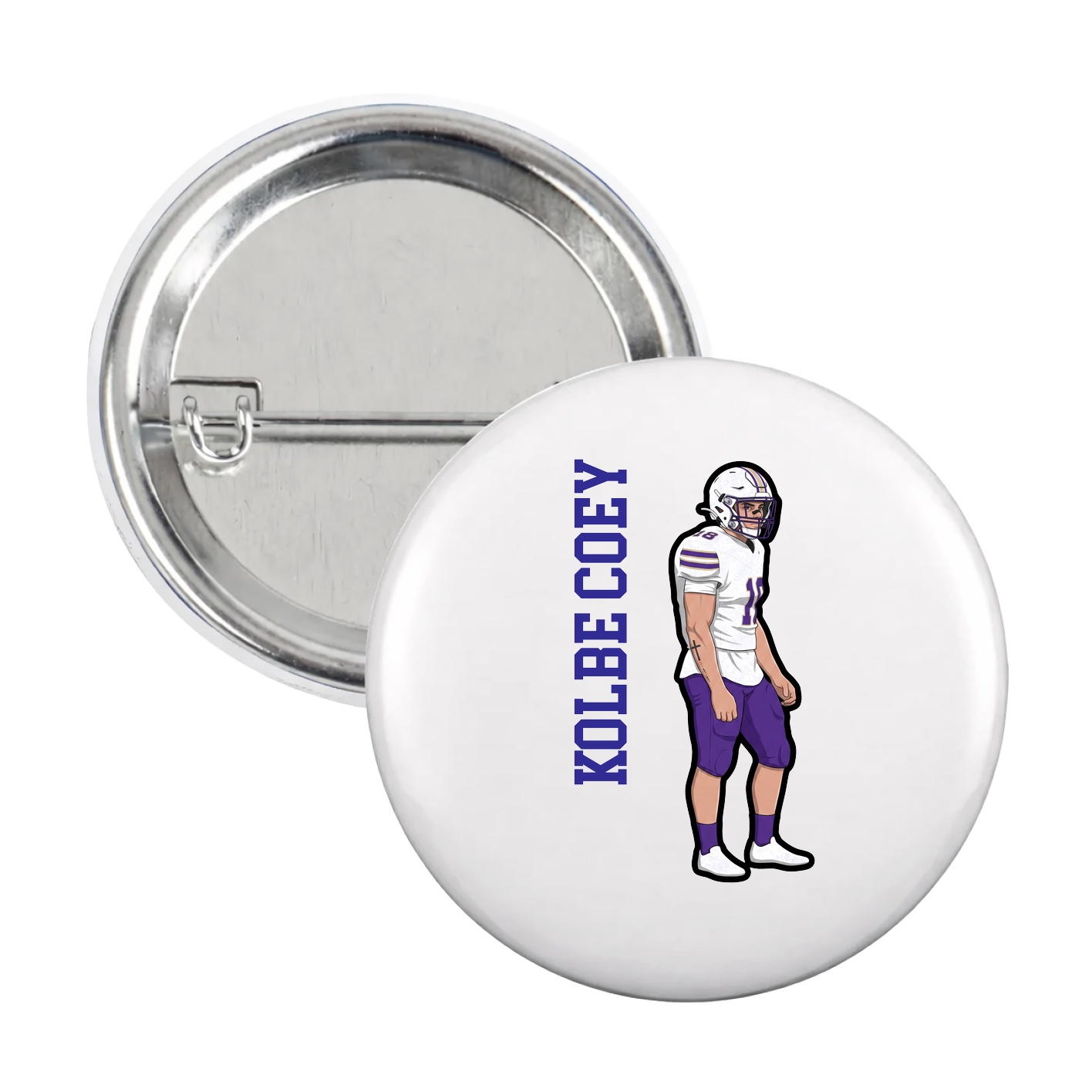 Game Day Button — Name Vertical in White