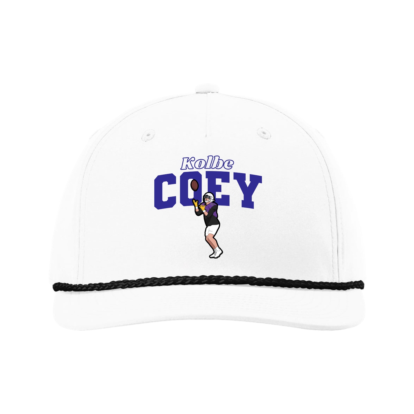 Five-Panel Classic Rope Cap — Name Arch in White