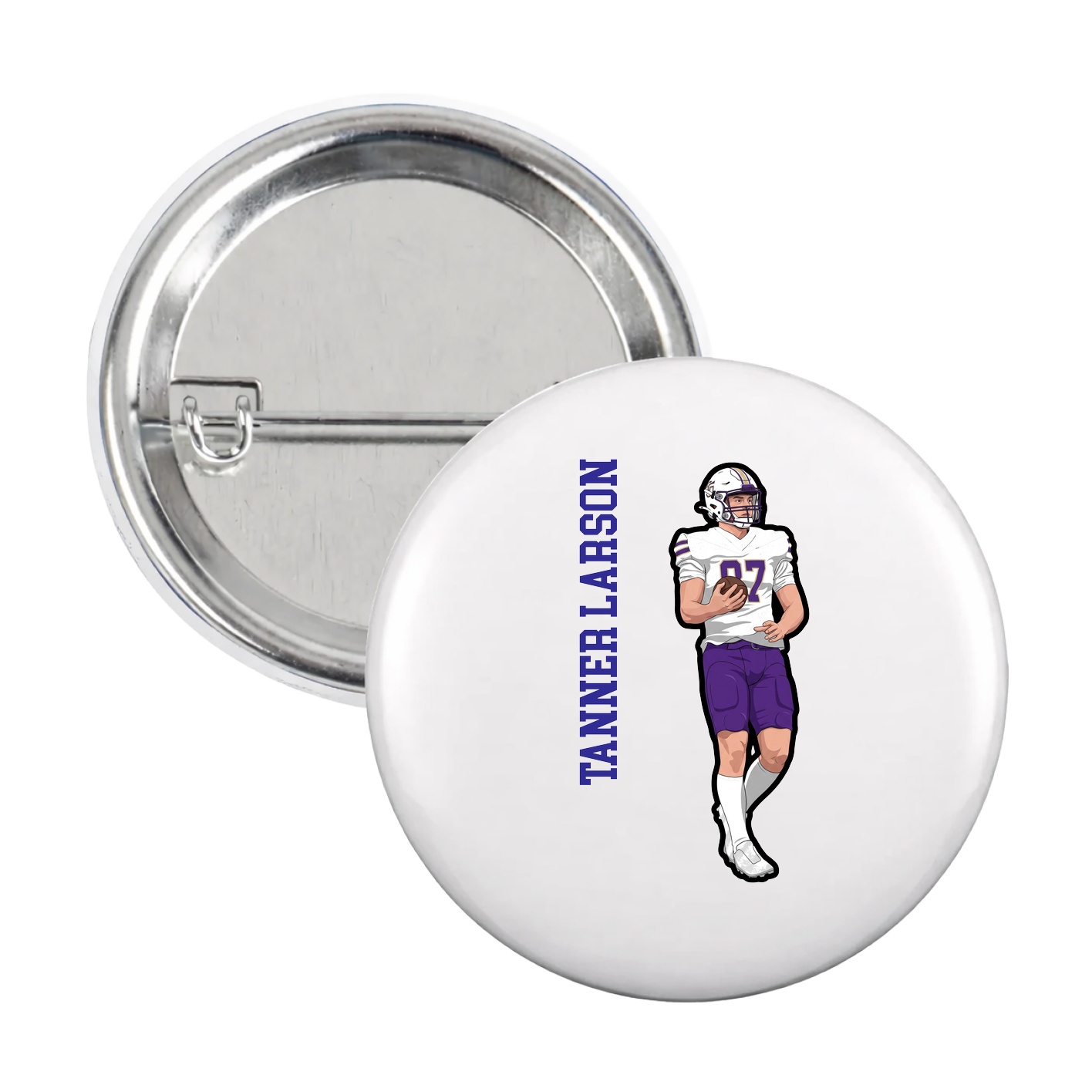 Game Day Button — Name Vertical in White