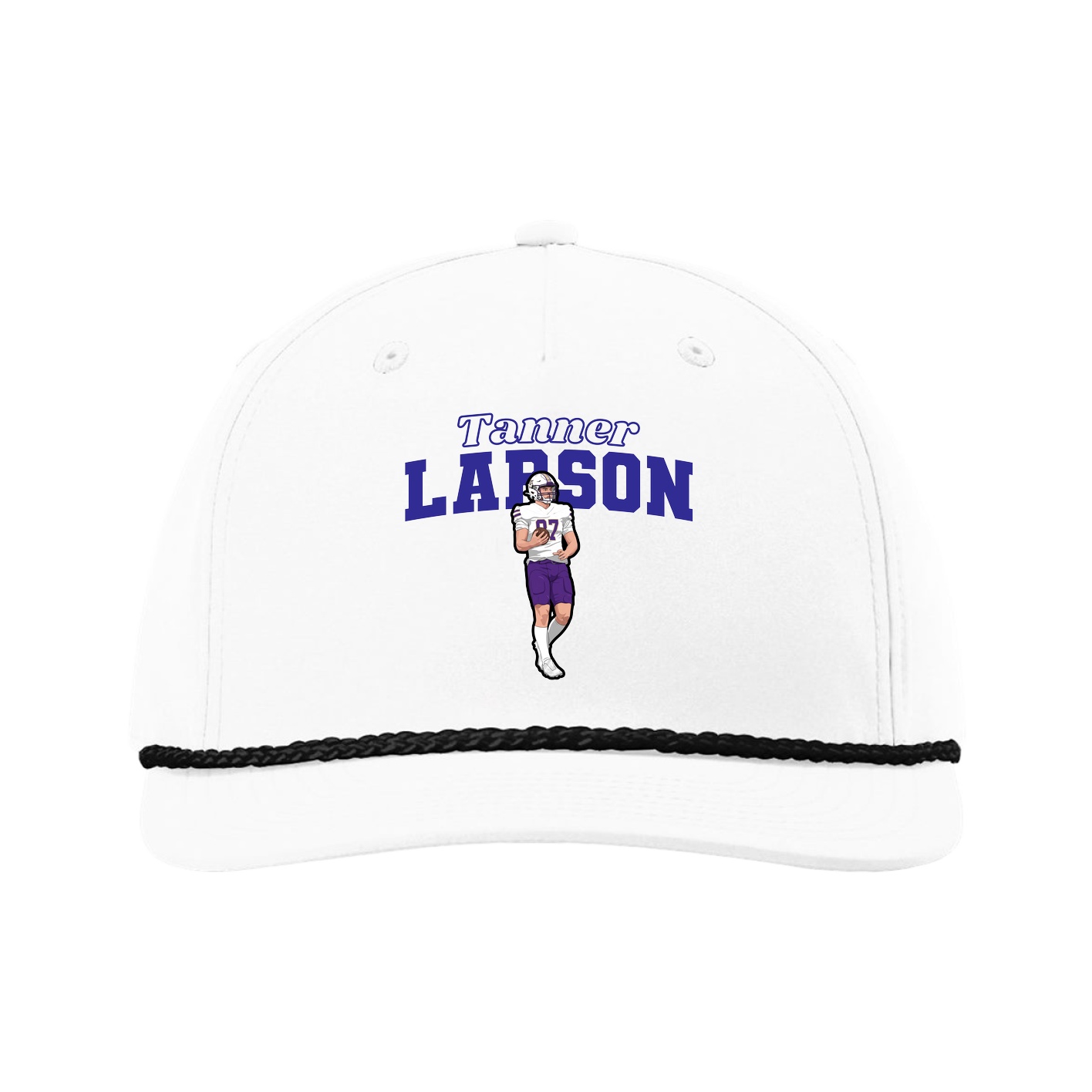 Five-Panel Classic Rope Cap — Name Arch in White