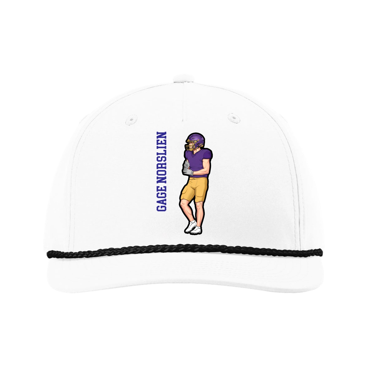 Five-Panel Classic Rope Cap — Name Vertical in White