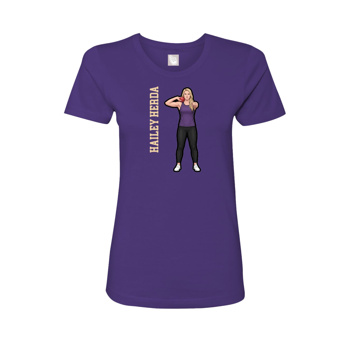 Fitted Women's Tee — Name Vertical in Purple