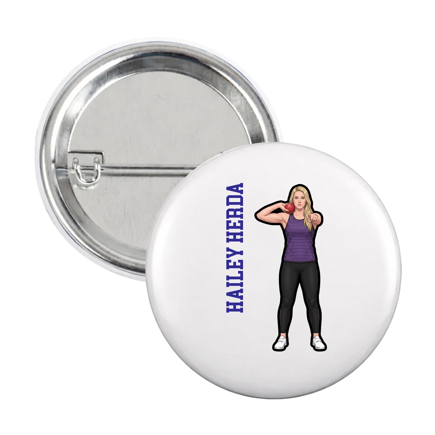 Game Day Button — Name Vertical in White