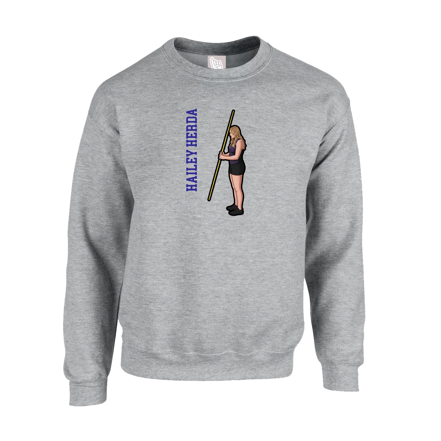 Fleece Crew — Name Vertical in Grey