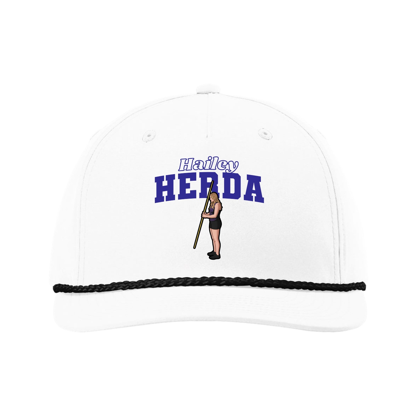 Five-Panel Classic Rope Cap — Name Arch in White