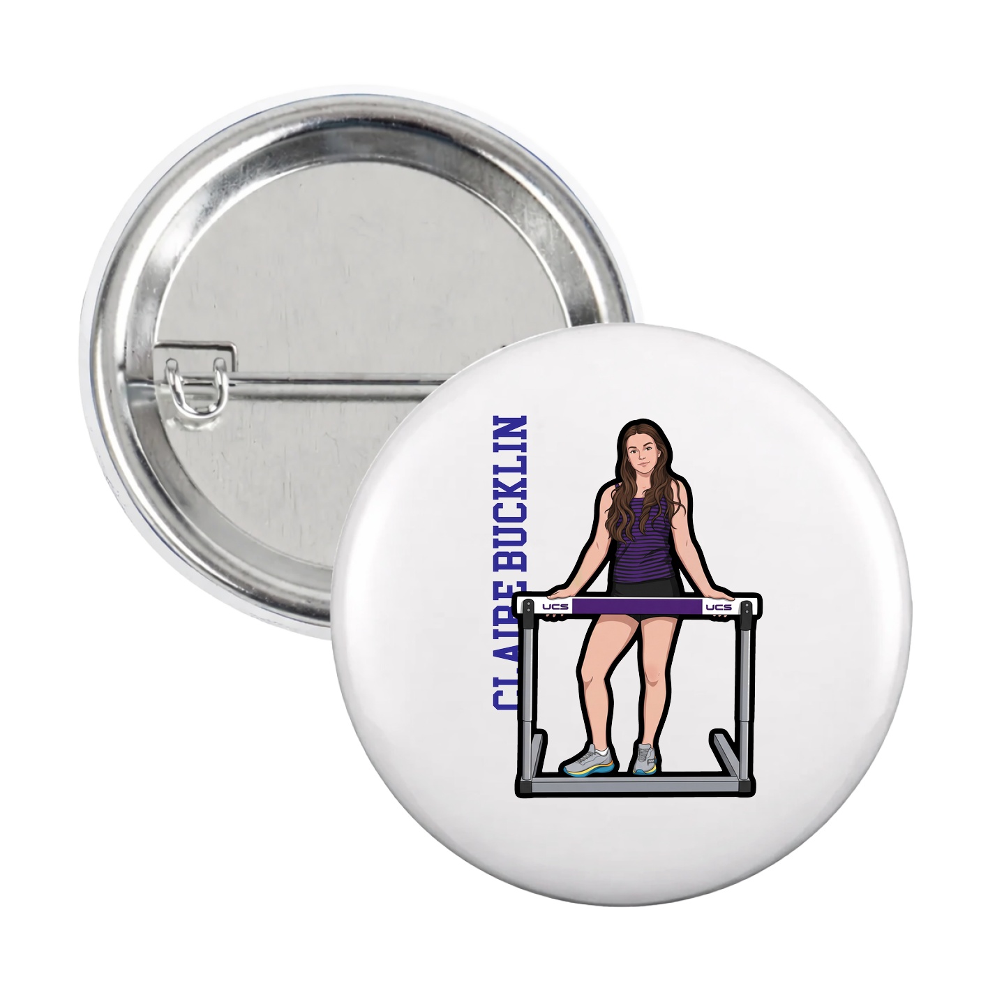 Game Day Button — Name Vertical in White