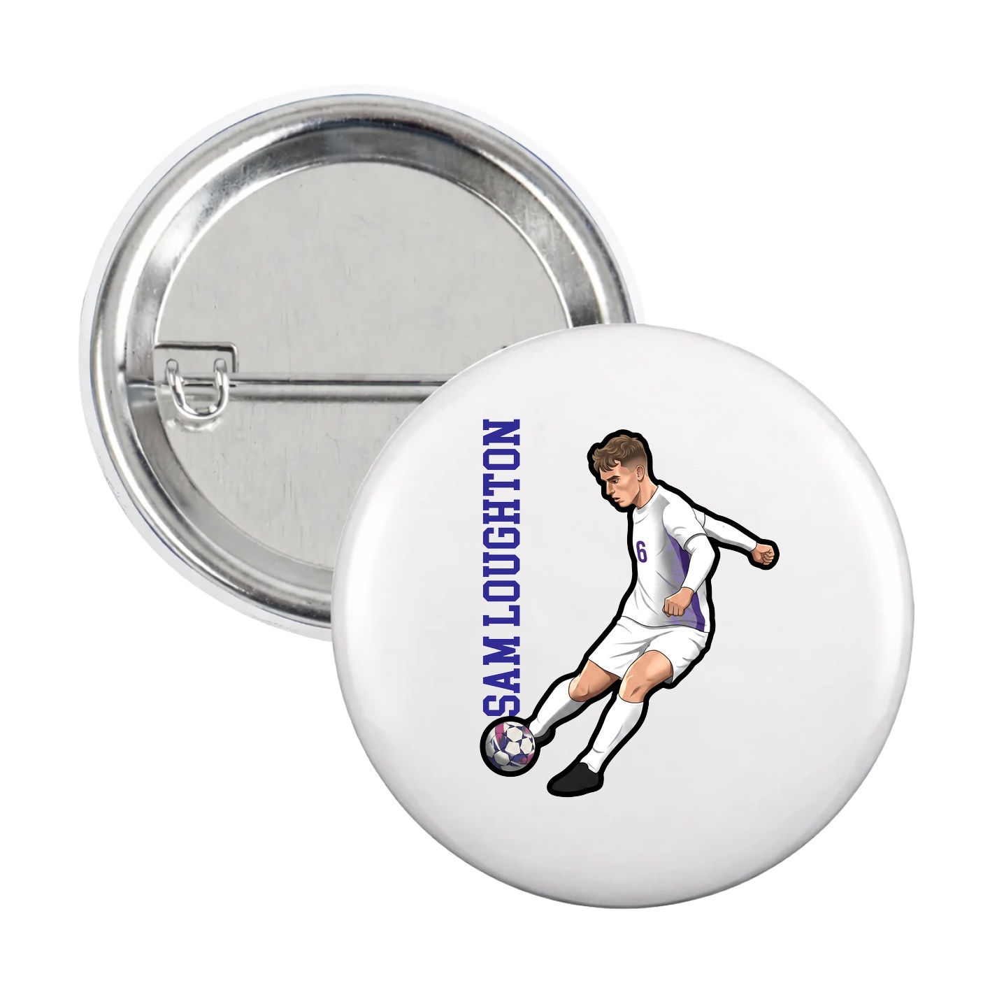 Game Day Button — Name Vertical in White