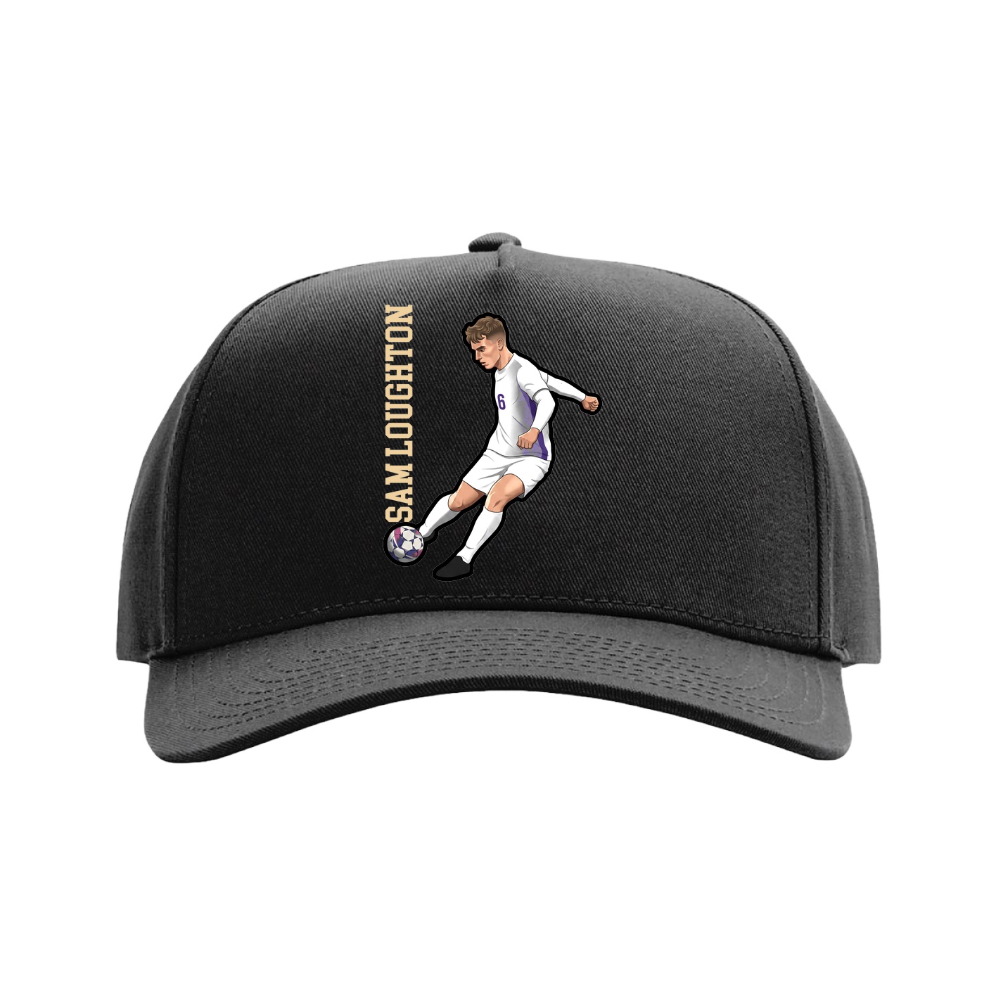 Full Fabric Five-Panel Champ Cap — Name Vertical in Black