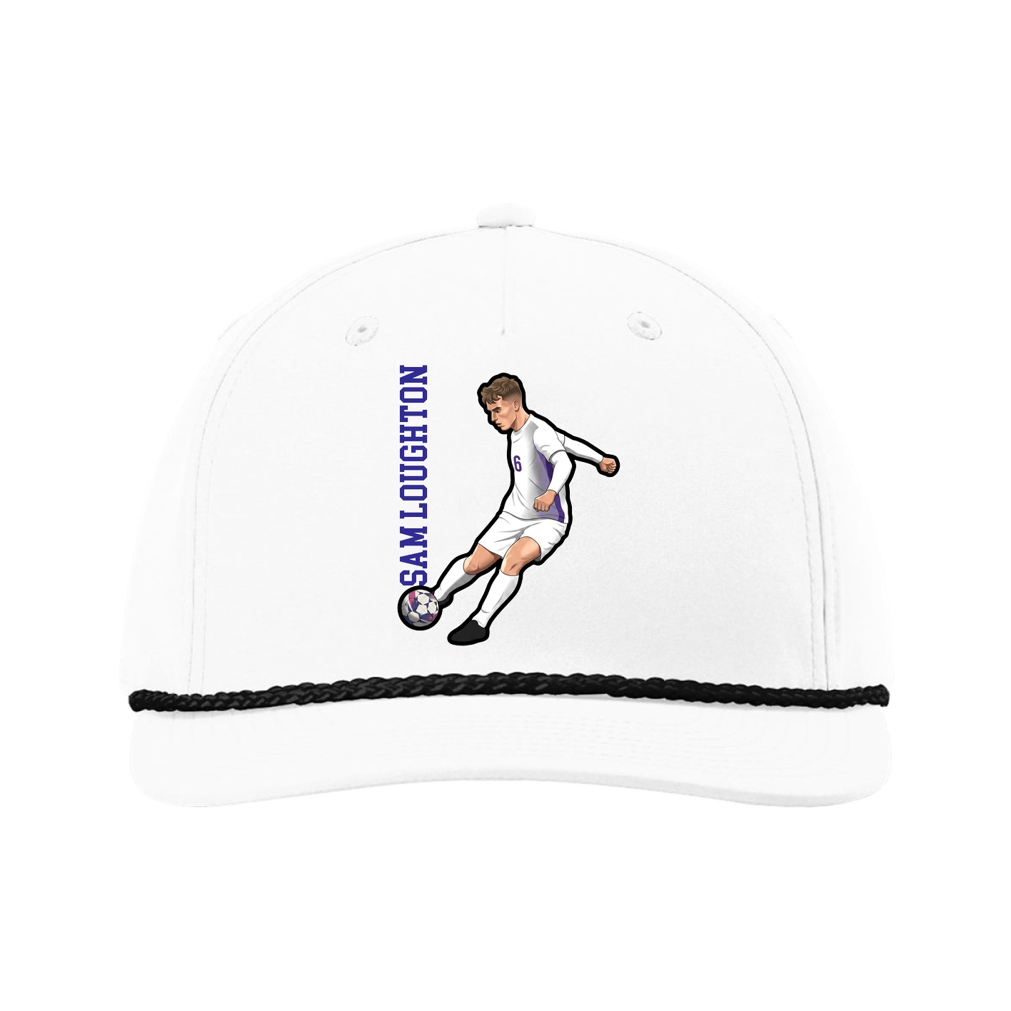 Five-Panel Classic Rope Cap — Name Vertical in White